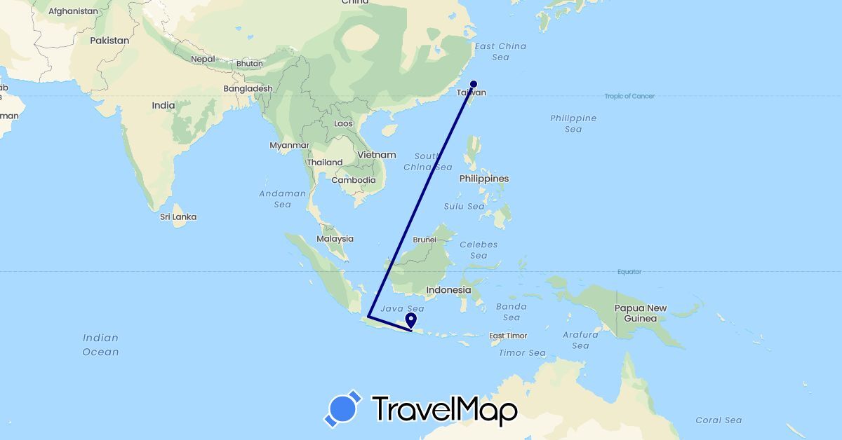 TravelMap itinerary: driving in Indonesia, Taiwan (Asia)